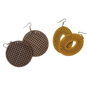 Plunder Stylish Wooden Yellow and Brown Earrings Set